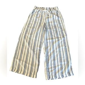 Loft drawstring Blue and White strip Flowy pants. Size xs‎ Beachy wide leg Style